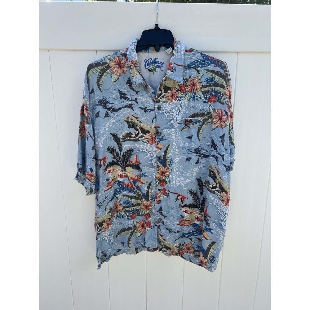 Caribbean Soul Shirt Mens Large Multicolor Hawaiian Short Sleeve Button Up Vtg